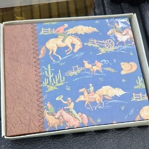 Western-Themed Photo Album with Brown and Blue Design